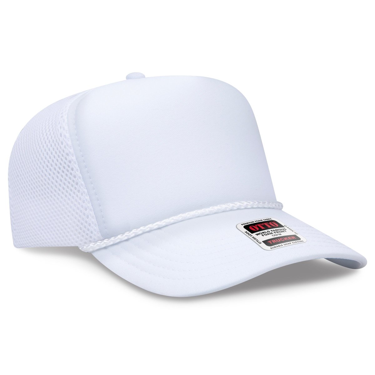 OTTO CAP 5 Panel High Crown Air Mesh Back Trucker Hat OTTO 39 - 166 White OSFM - Adult Hats