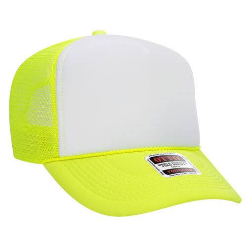 OTTO CAP 5 Panel High Crown Mesh Back Foam Trucker Hat 39 - 165 N.Ylw/Wht/N.Ylw Caps