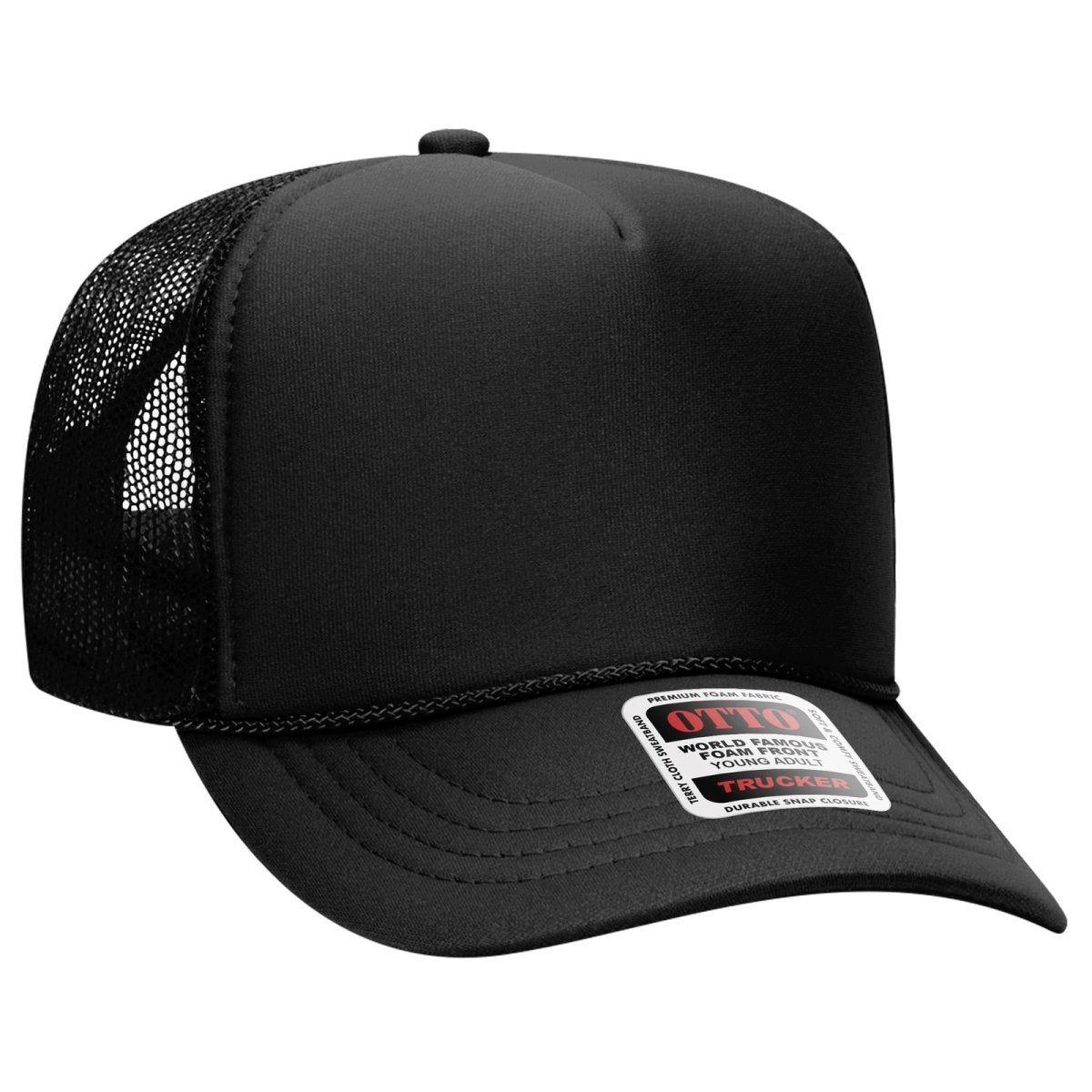 OTTO CAP 5 Panel High Crown Mesh Back Trucker Hat OTTO 39 - 165 Black Young Adult Hats