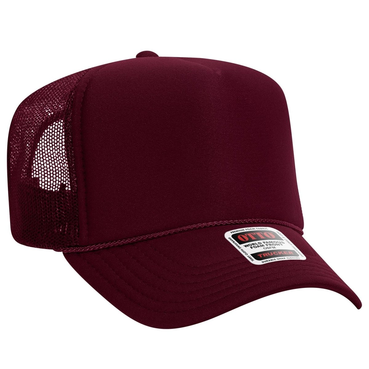 OTTO CAP 5 Panel High Crown Mesh Back Trucker Hat OTTO 39 - 165 Burgundy Maroon OSFM - Adult Hats