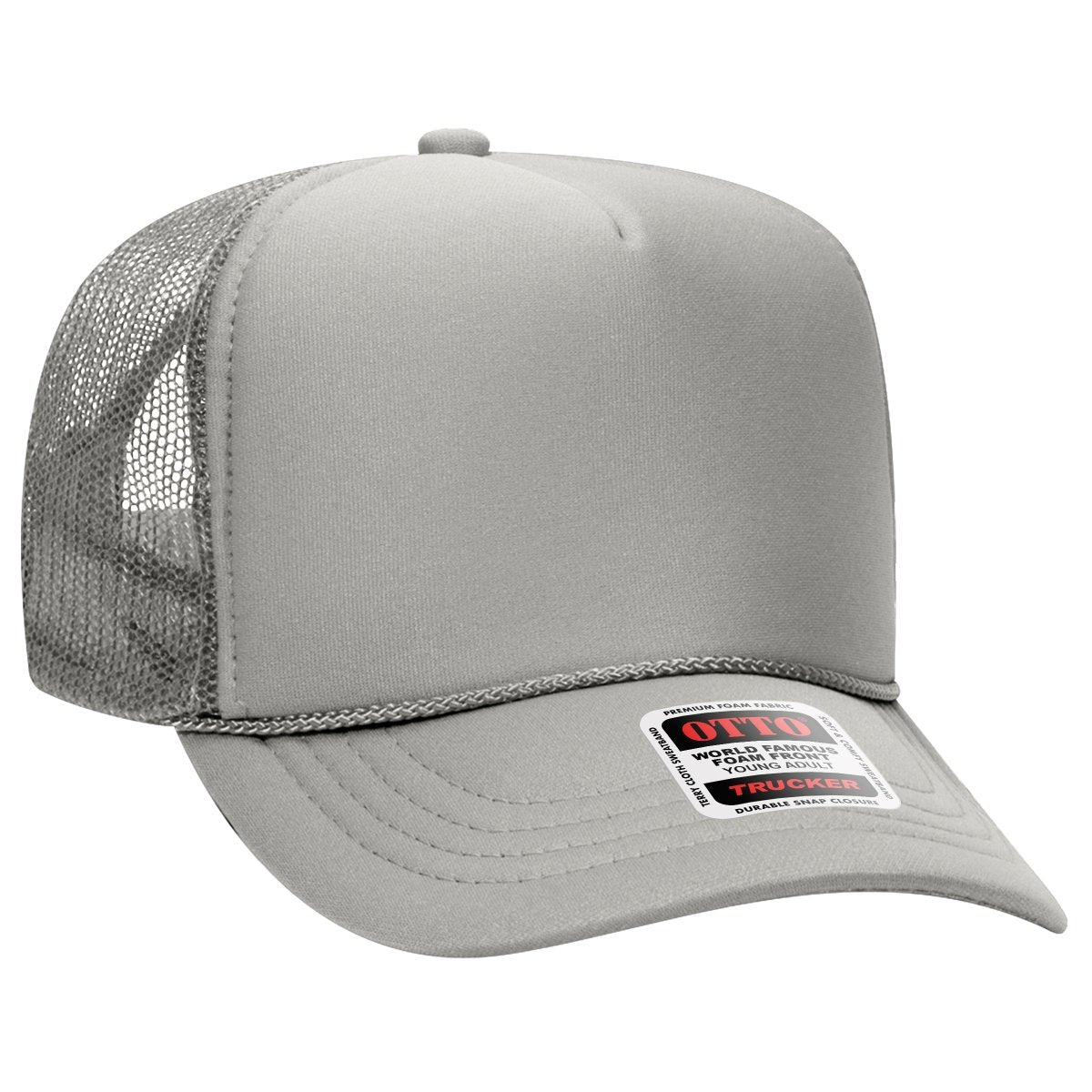 OTTO CAP 5 Panel High Crown Mesh Back Trucker Hat OTTO 39 - 165 Gray Young Adult Hats