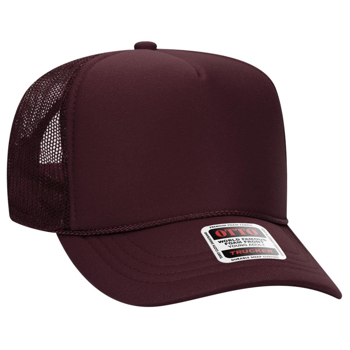 OTTO CAP 5 Panel High Crown Mesh Back Trucker Hat OTTO 39 - 165 Maroon Young Adult Hats