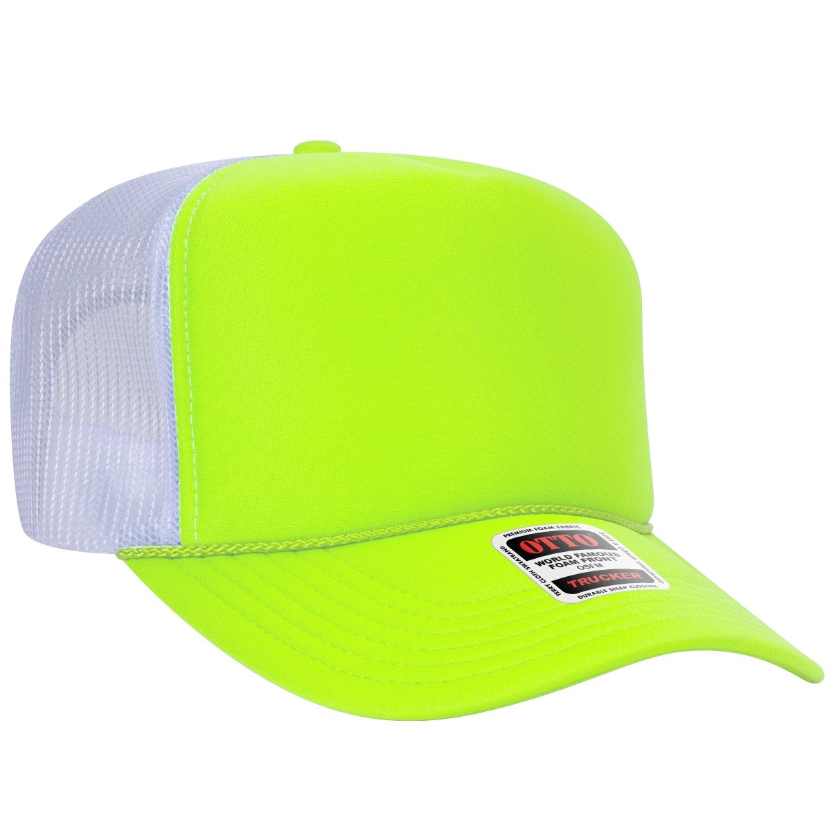 OTTO CAP 5 Panel High Crown Mesh Back Trucker Hat OTTO 39 - 165 N Ylw/N Ylw/Wht OSFM - Adult Hats