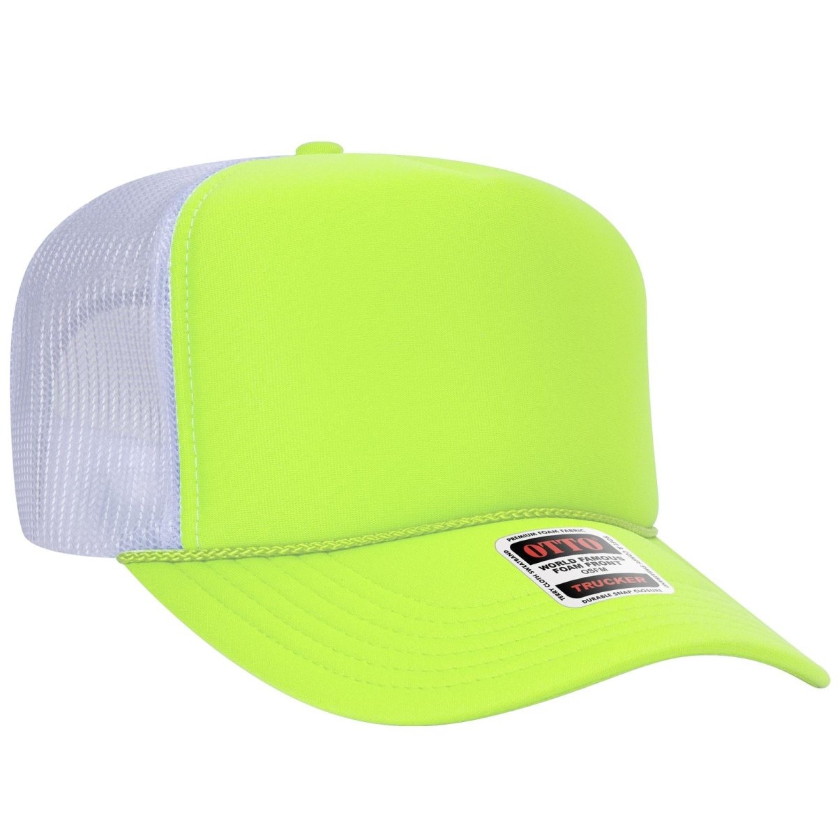 OTTO CAP 5 Panel High Crown Mesh Back Trucker Hat OTTO 39 - 165 N Ylw/N Ylw/Wht OSFM - Adult Hats