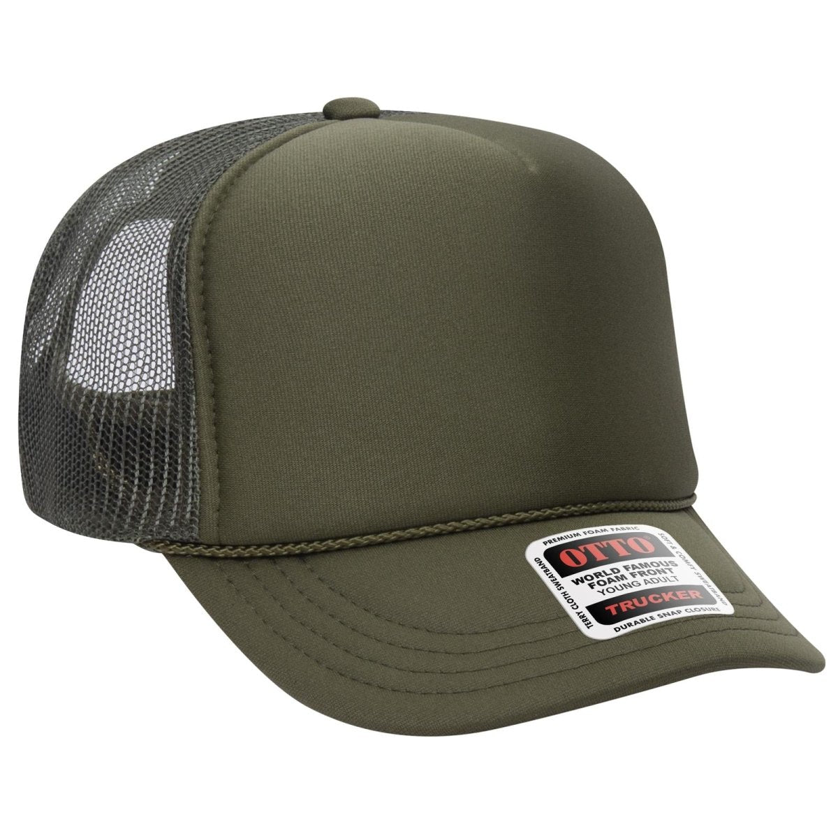 OTTO CAP 5 Panel High Crown Mesh Back Trucker Hat OTTO 39 - 165 Ol. Green Young Adult Hats