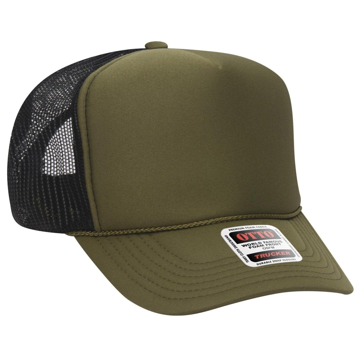 OTTO CAP 5 Panel High Crown Mesh Back Trucker Hat OTTO 39 - 165 Ol.Grn/Ol.Grn/Blk OSFM - Adult Hats