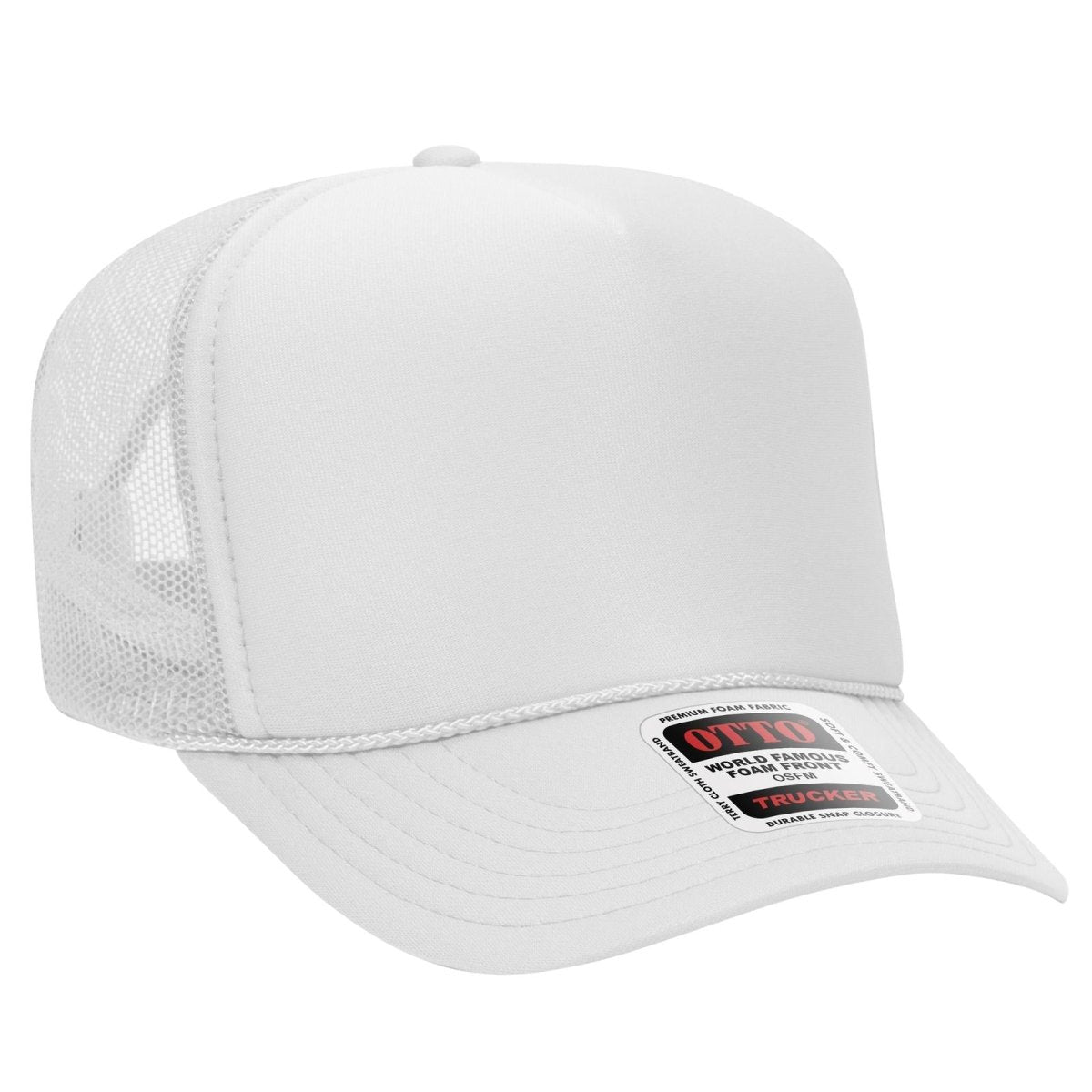 OTTO CAP 5 Panel High Crown Mesh Back Trucker Hat OTTO 39 - 165 White OSFM - Adult Hats