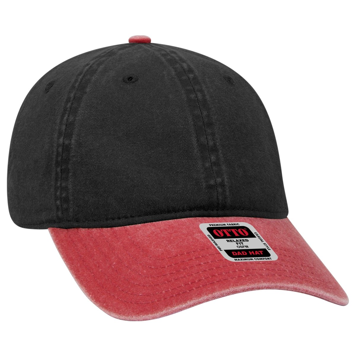OTTO CAP 6 Panel Low Profile Dad Hat OTTO 18 - 202 Red/Blk OSFM - Adult Hats
