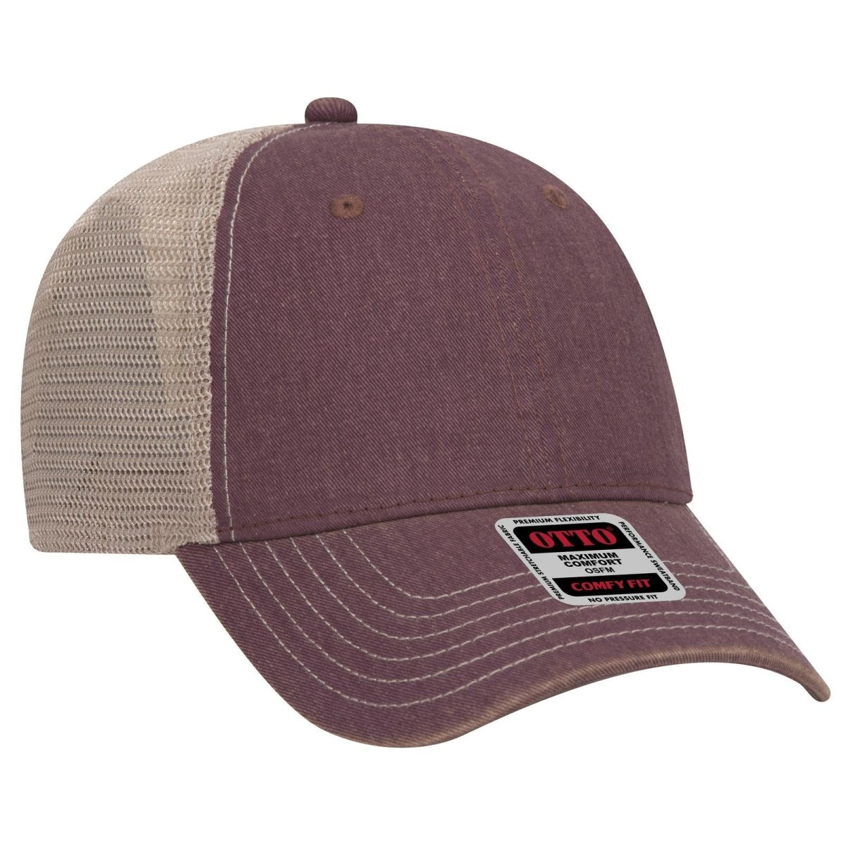OTTO CAP 6 Panel Low Profile Mesh Back Trucker Dad Hat OTTO 121 - 1297 Marn/Marn/Kha OSFM - Adult Hats