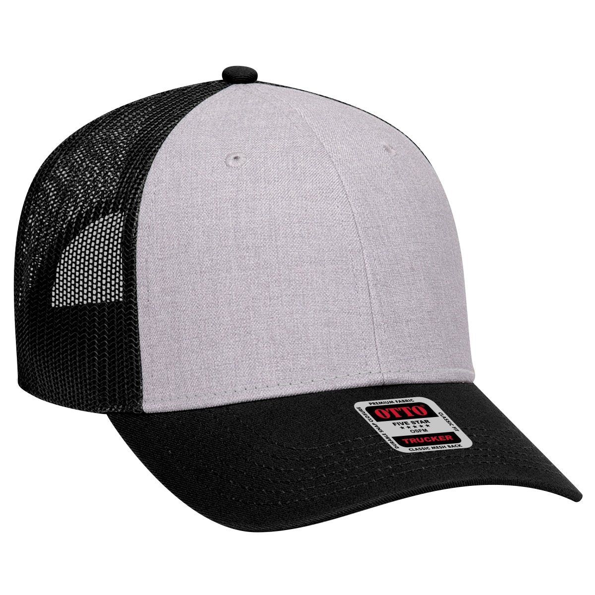 OTTO CAP 6 Panel Low Profile Mesh Back Trucker Hat OTTO 83 - 1239 Black/Heather Gray/Black OSFM - Adult Hats