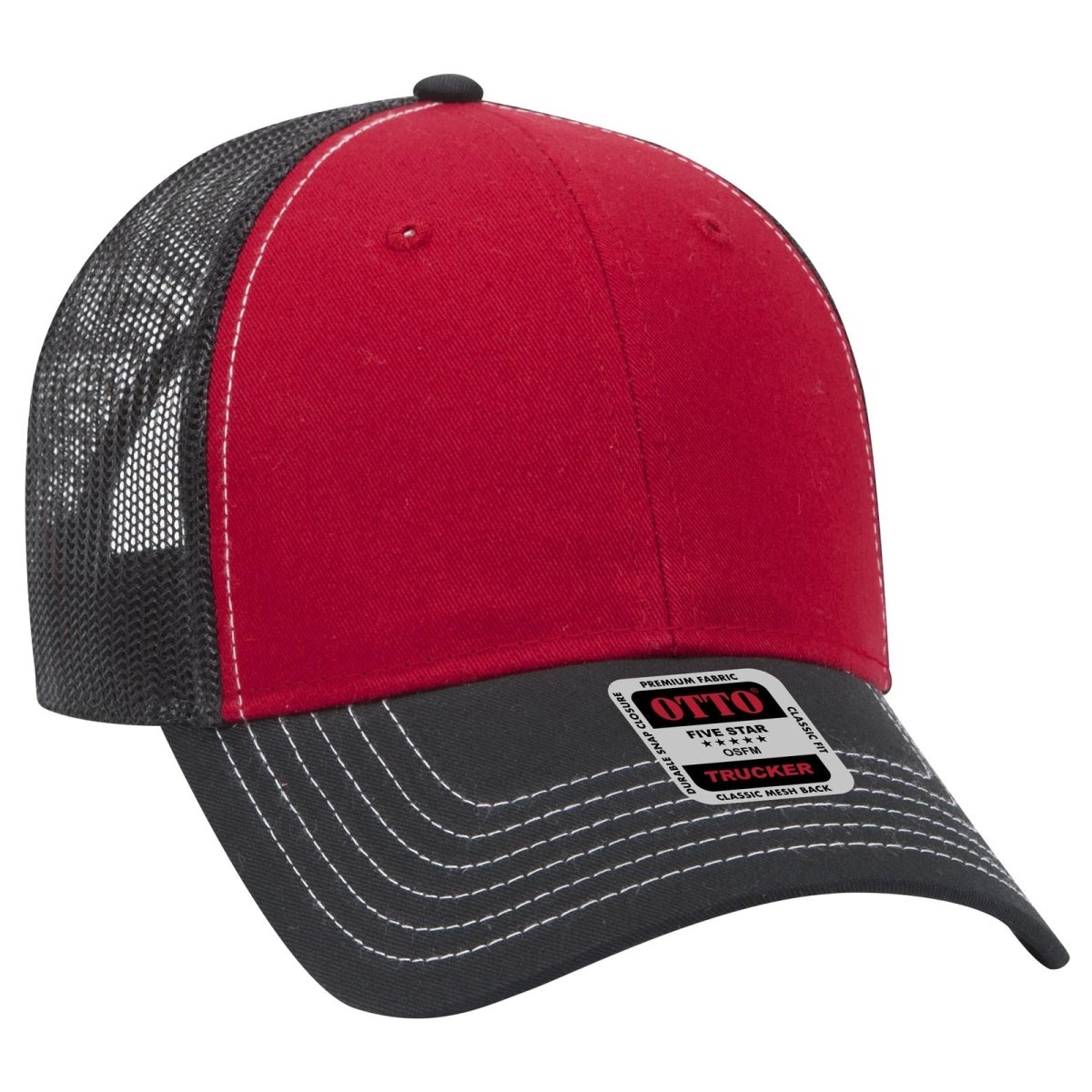OTTO CAP 6 Panel Low Profile Mesh Back Trucker Hat OTTO 83 - 1239 Blk/Red/Blk OSFM - Adult Hats
