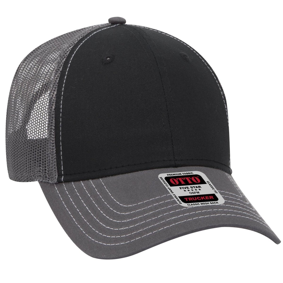 OTTO CAP 6 Panel Low Profile Mesh Back Trucker Hat OTTO 83 - 1239 Ch.Gry/Blk/Ch.Gry OSFM - Adult Hats