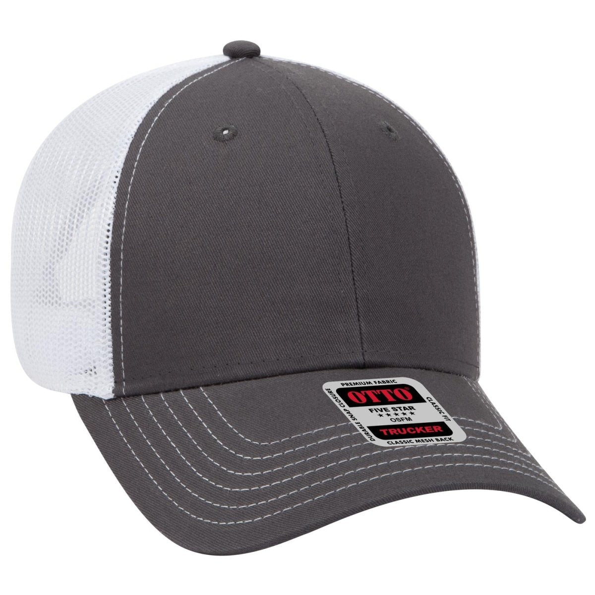OTTO CAP 6 Panel Low Profile Mesh Back Trucker Hat OTTO 83 - 1239 Ch.Gry/Ch.Gry/Wht OSFM - Adult Hats