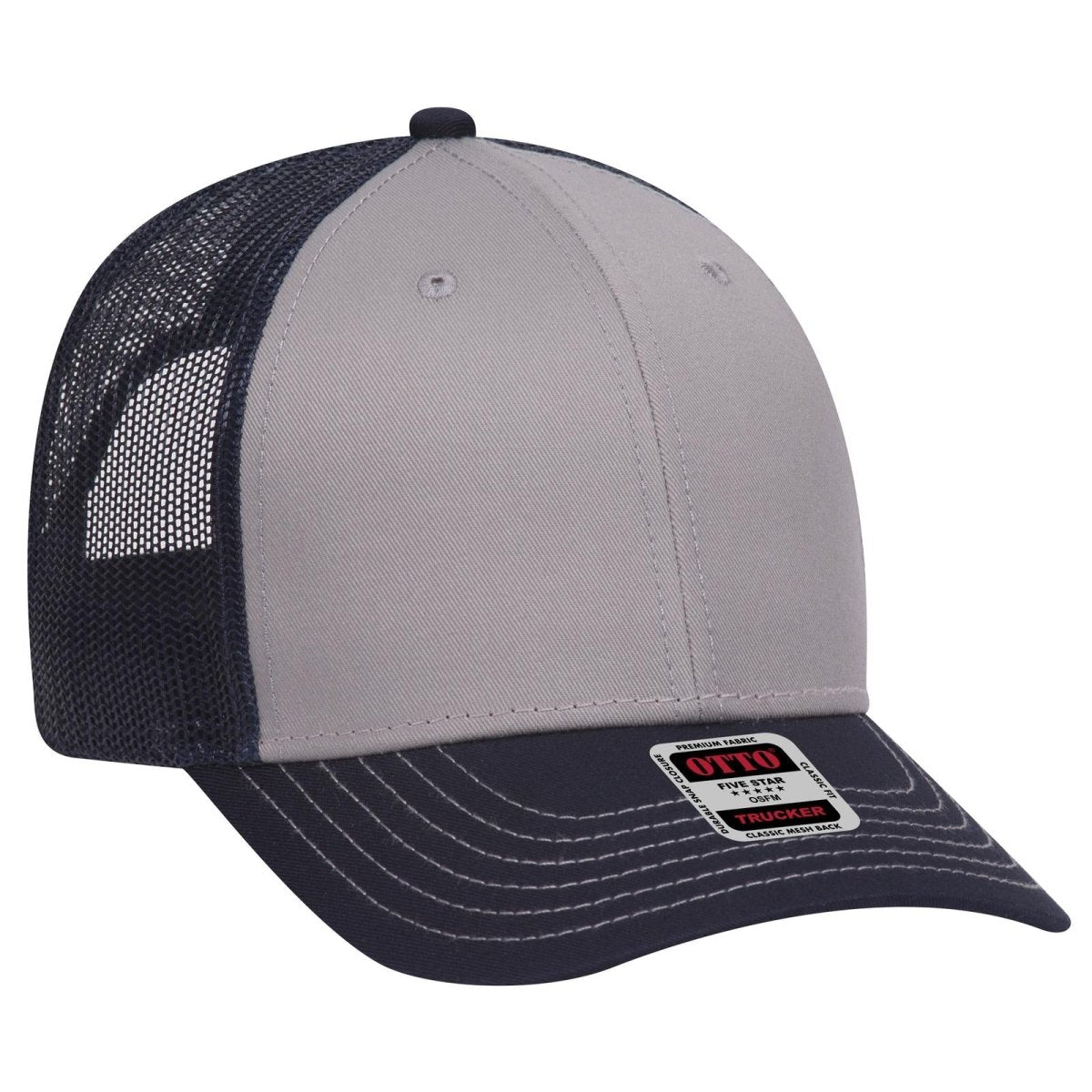 OTTO CAP 6 Panel Low Profile Mesh Back Trucker Hat OTTO 83 - 1239 Nvy/Gry/Nvy OSFM - Adult Hats