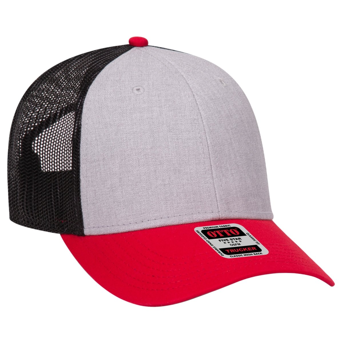 OTTO CAP 6 Panel Low Profile Mesh Back Trucker Hat OTTO 83 - 1239 Red/HeatherGry/Black OSFM - Adult Hats