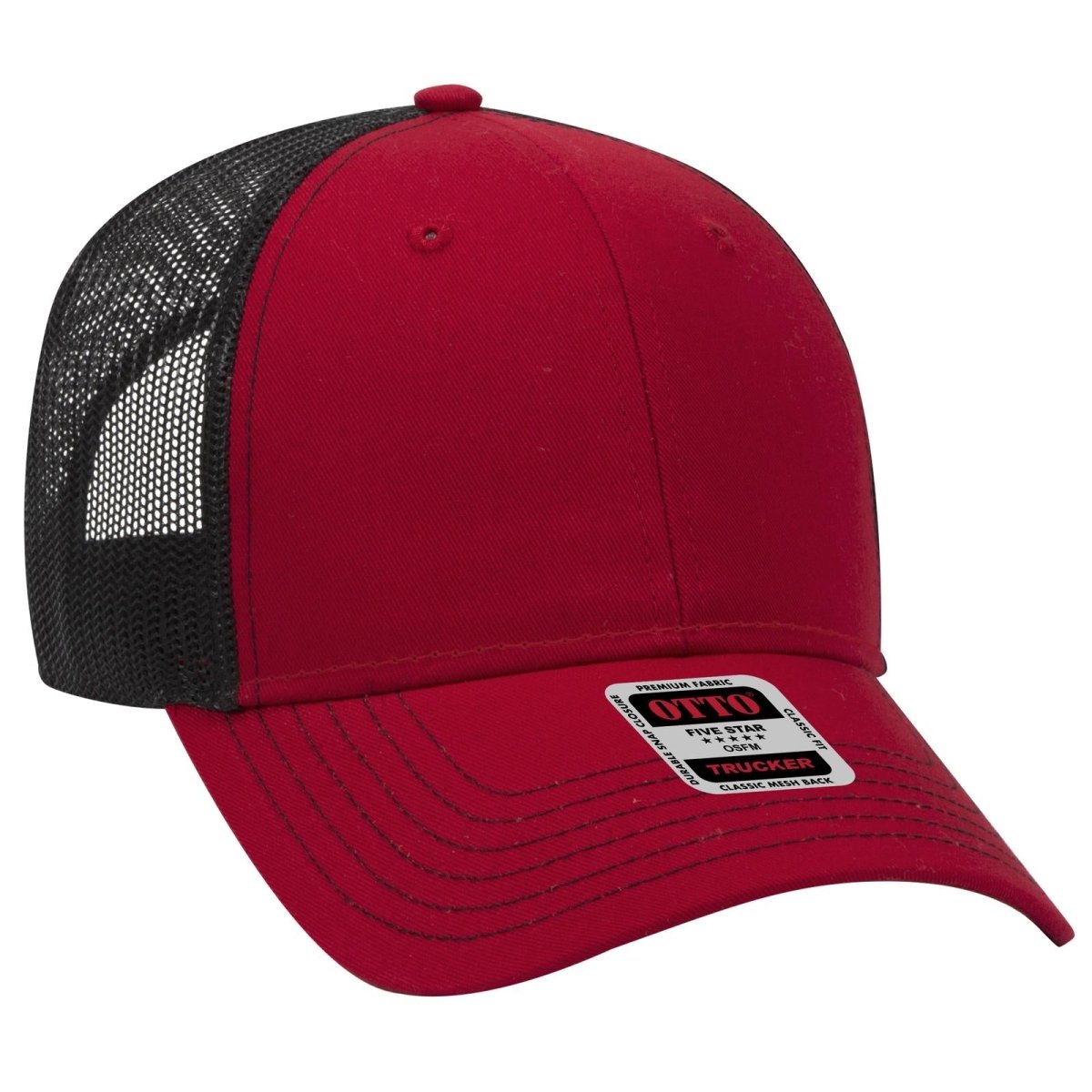 OTTO CAP 6 Panel Low Profile Mesh Back Trucker Hat OTTO 83 - 1239 Red/Red/Blk OSFM - Adult Hats