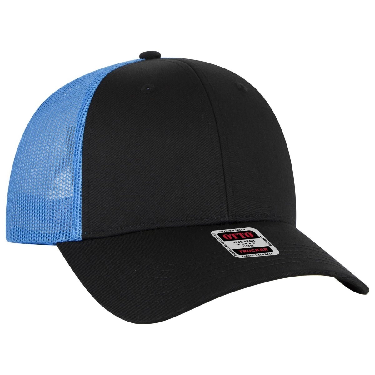 OTTO CAP 6 Panel Low Profile Mesh Back Trucker Hat OTTO 83 - 473 Blk/Blk/N.Blue OSFM - Adult Hats