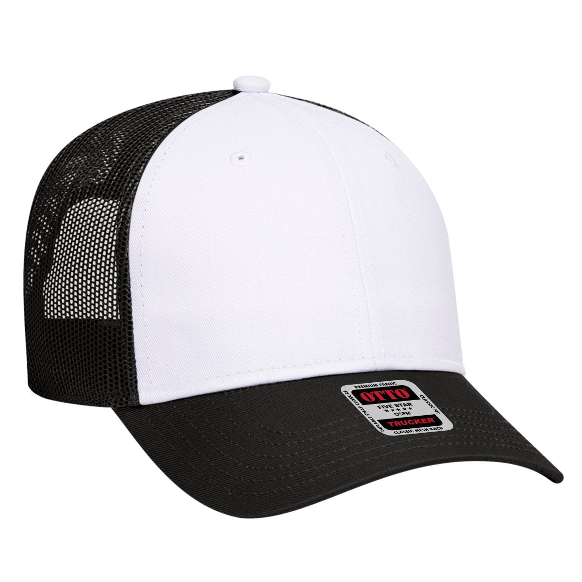 OTTO CAP 6 Panel Low Profile Mesh Back Trucker Hat OTTO 83 - 473 Blk/Wht/Blk OSFM - Adult Hats