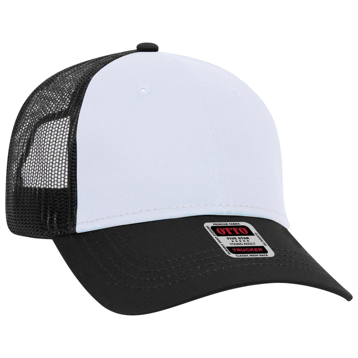 OTTO CAP 6 Panel Low Profile Mesh Back Trucker Hat OTTO 83 - 473 Blk/Wht/Blk Young Adult Hats