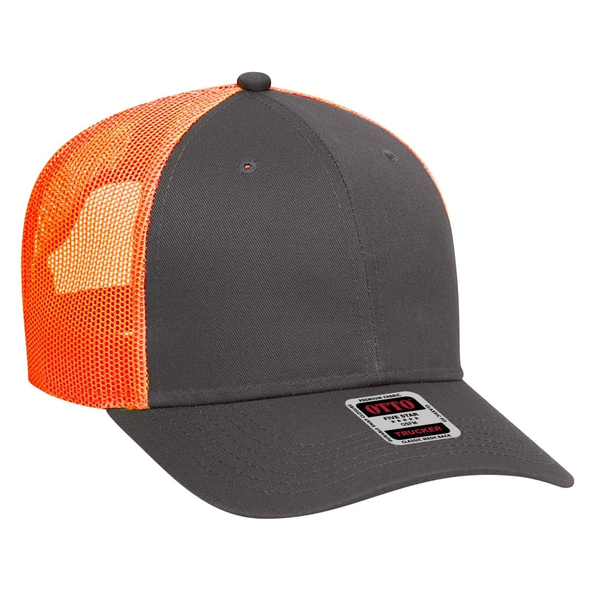 OTTO CAP 6 Panel Low Profile Mesh Back Trucker Hat OTTO 83 - 473 Ch.Gry/Ch.Gry/N.Org OSFM - Adult Hats