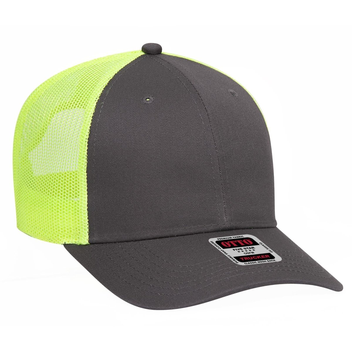 OTTO CAP 6 Panel Low Profile Mesh Back Trucker Hat OTTO 83 - 473 Ch.Gry/Ch.Gry/N.Yel OSFM - Adult Hats