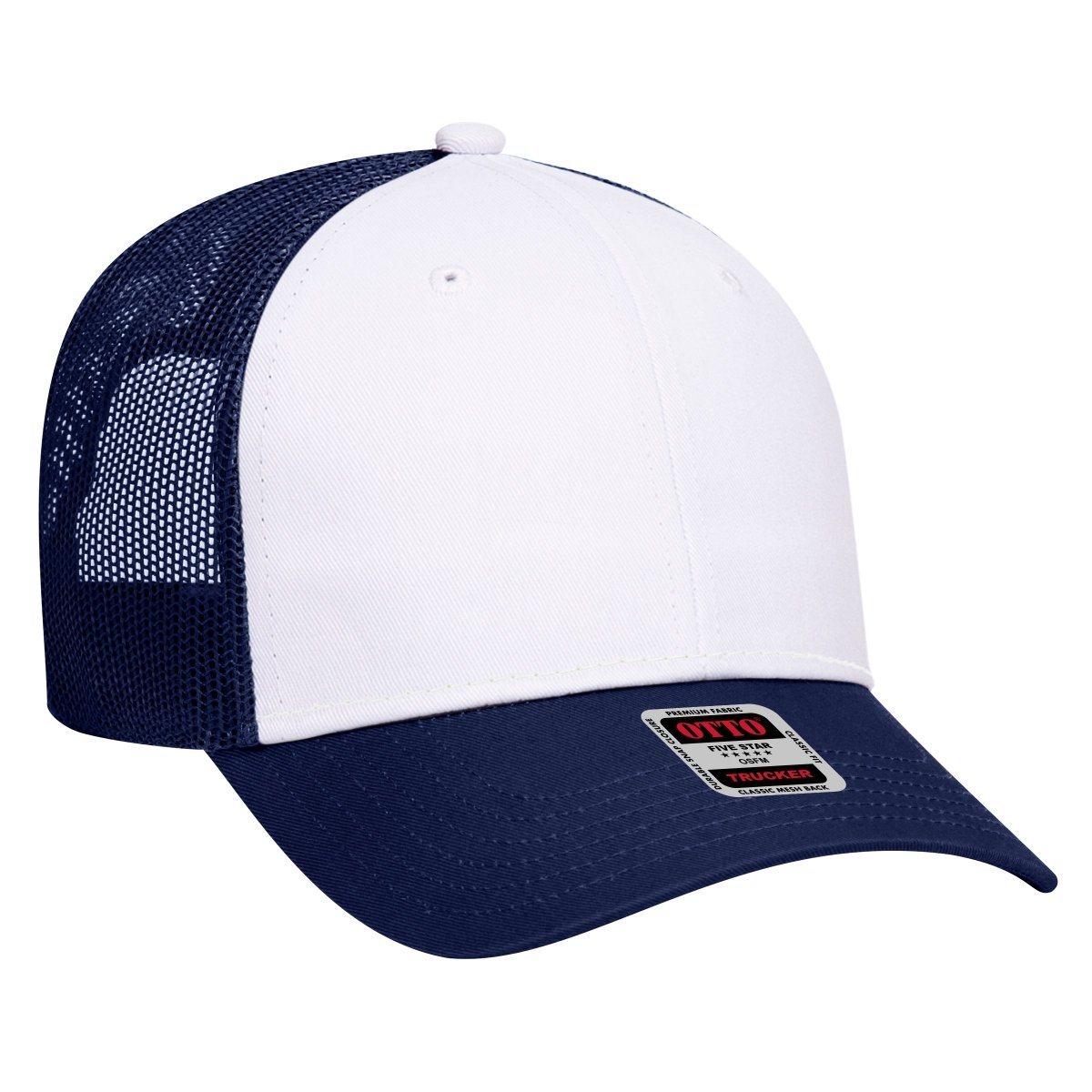 OTTO CAP 6 Panel Low Profile Mesh Back Trucker Hat OTTO 83 - 473 Nvy/Wht/Nvy OSFM - Adult Hats