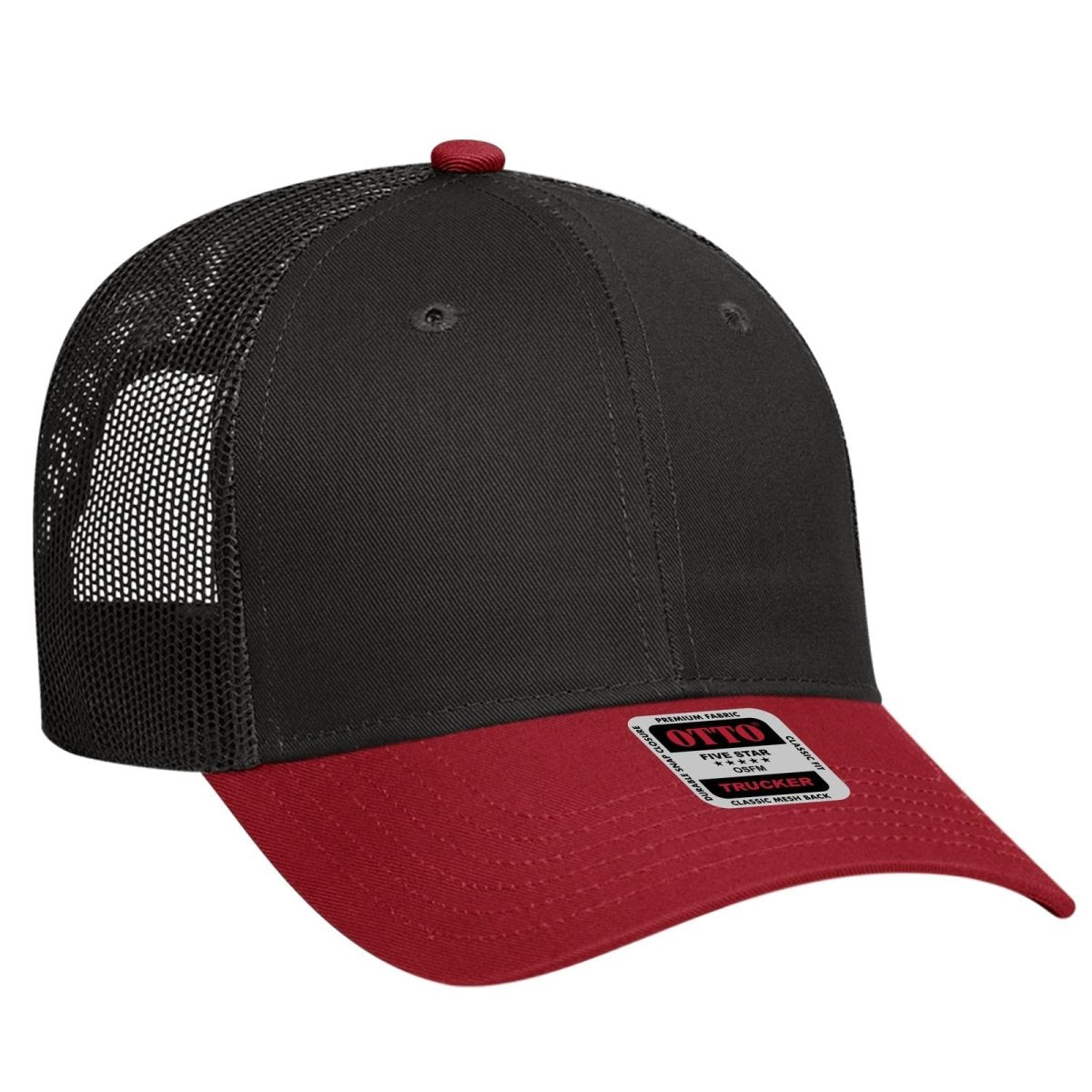 OTTO CAP 6 Panel Low Profile Mesh Back Trucker Hat OTTO 83 - 473 Red/Blk OSFM - Adult Hats