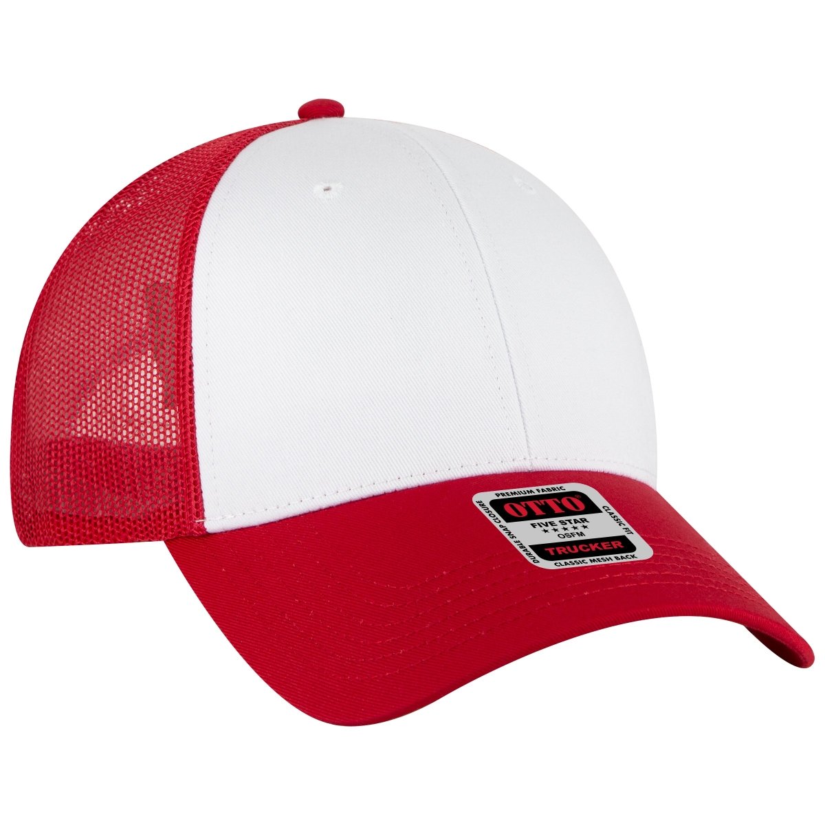 OTTO CAP 6 Panel Low Profile Mesh Back Trucker Hat OTTO 83 - 473 Red/Wht/Red OSFM - Adult Hats