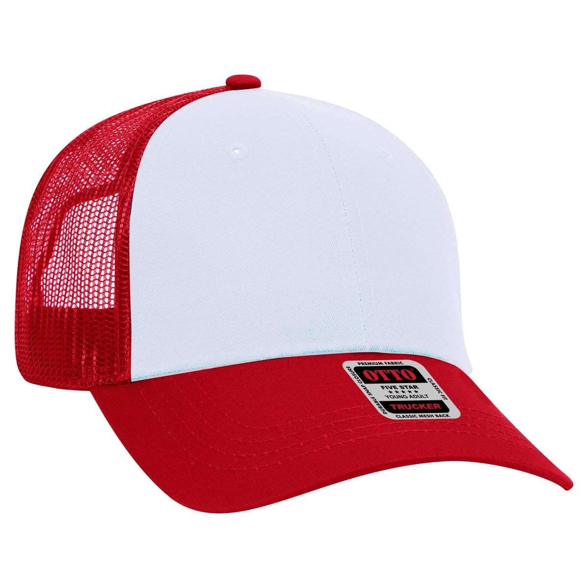 OTTO CAP 6 Panel Low Profile Mesh Back Trucker Hat OTTO 83 - 473 Red/Wht/Red Young Adult Hats