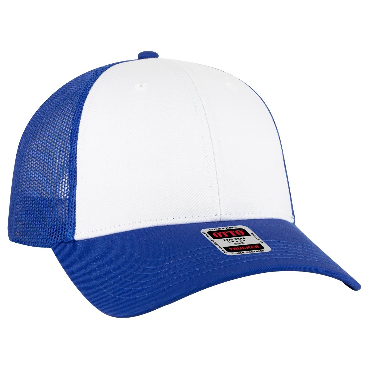 OTTO CAP 6 Panel Low Profile Mesh Back Trucker Hat OTTO 83 - 473 Ryl/Wht/Ryl OSFM - Adult Hats