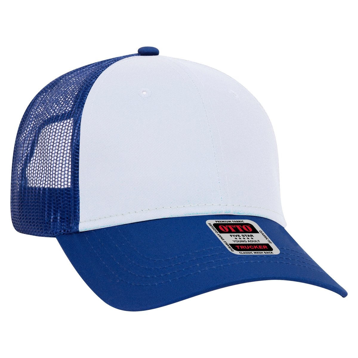 OTTO CAP 6 Panel Low Profile Mesh Back Trucker Hat OTTO 83 - 473 Ryl/Wht/Ryl Young Adult Hats