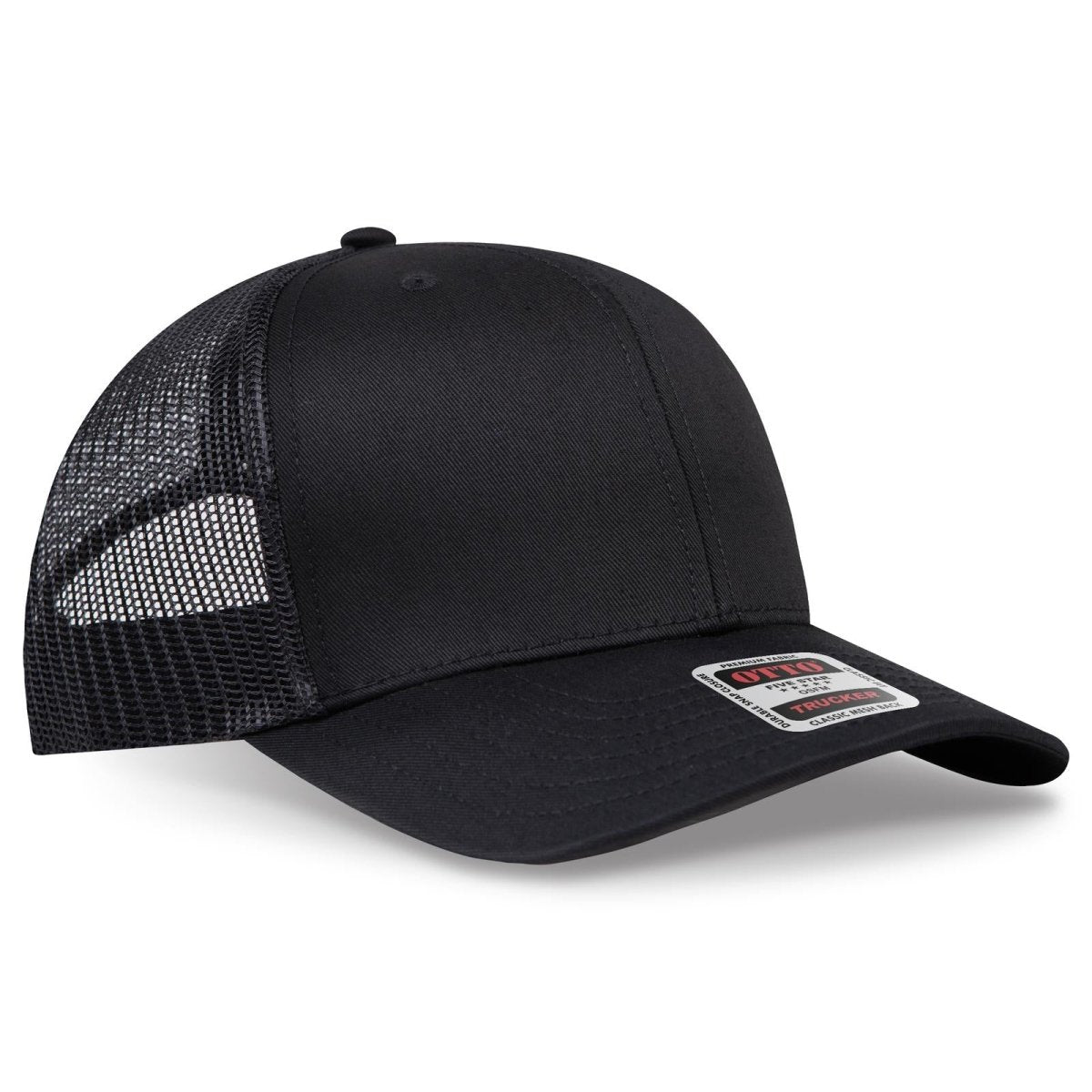 OTTO CAP 6 Panel Mid Profile Mesh Back Trucker Hat OTTO 112 - 1 Black OSFM - Adult Hats