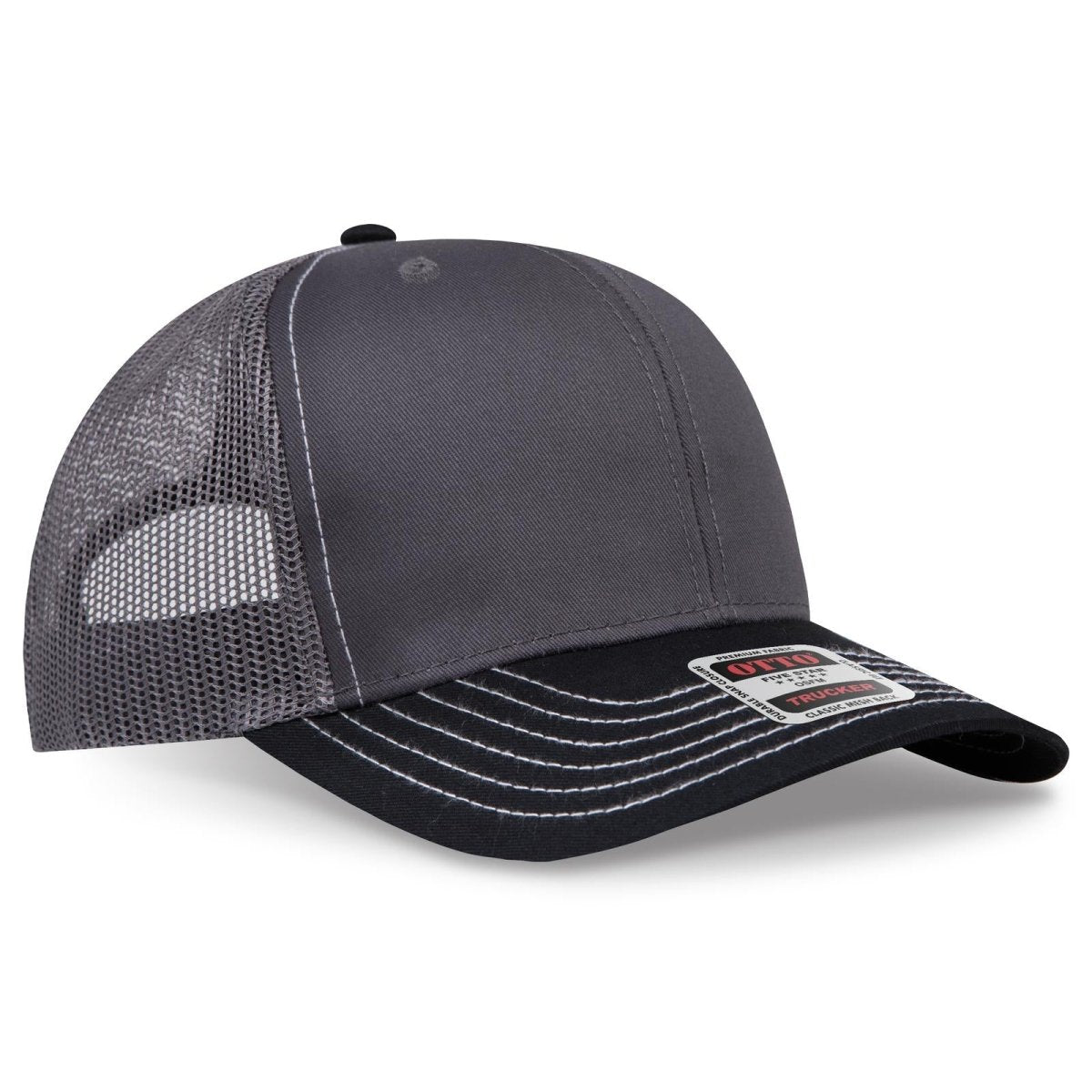 OTTO CAP 6 Panel Mid Profile Mesh Back Trucker Hat OTTO 112 - 1 Blk/Ch.Gry/Ch.Gry OSFM - Adult Hats