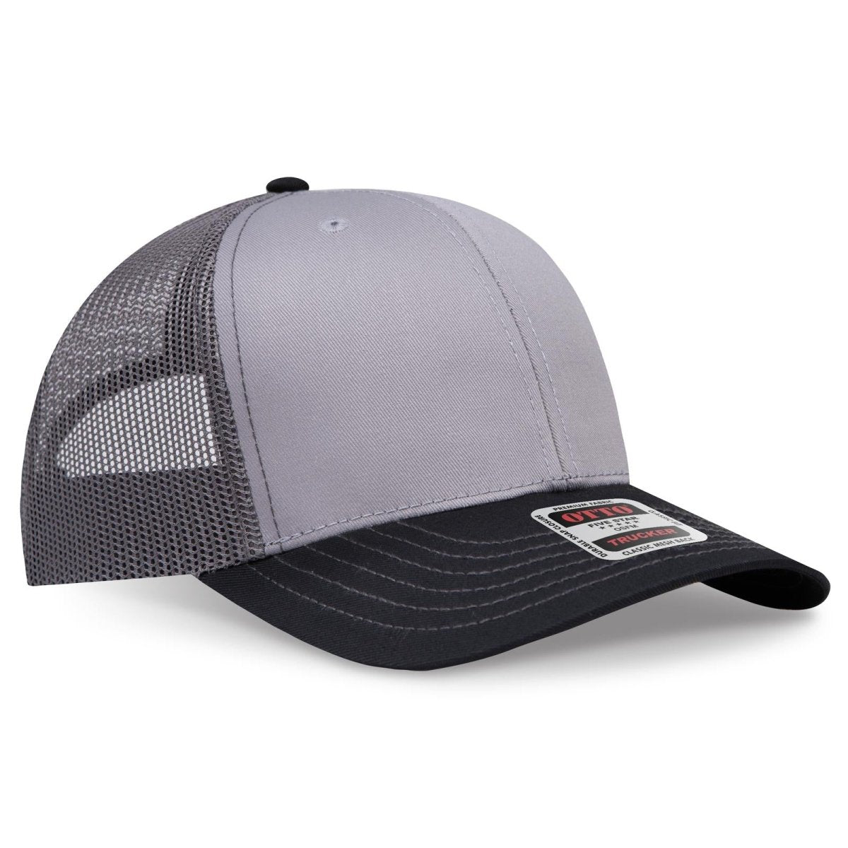OTTO CAP 6 Panel Mid Profile Mesh Back Trucker Hat OTTO 112 - 1 Blk/Gry/Ch.Gry OSFM - Adult Hats