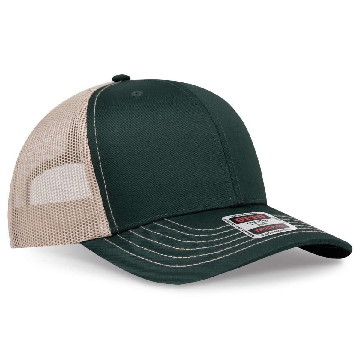 OTTO CAP 6 Panel Mid Profile Mesh Back Trucker Hat OTTO 112 - 1 Dk.Grn/Dk.Grn/Kha OSFM - Adult Hats
