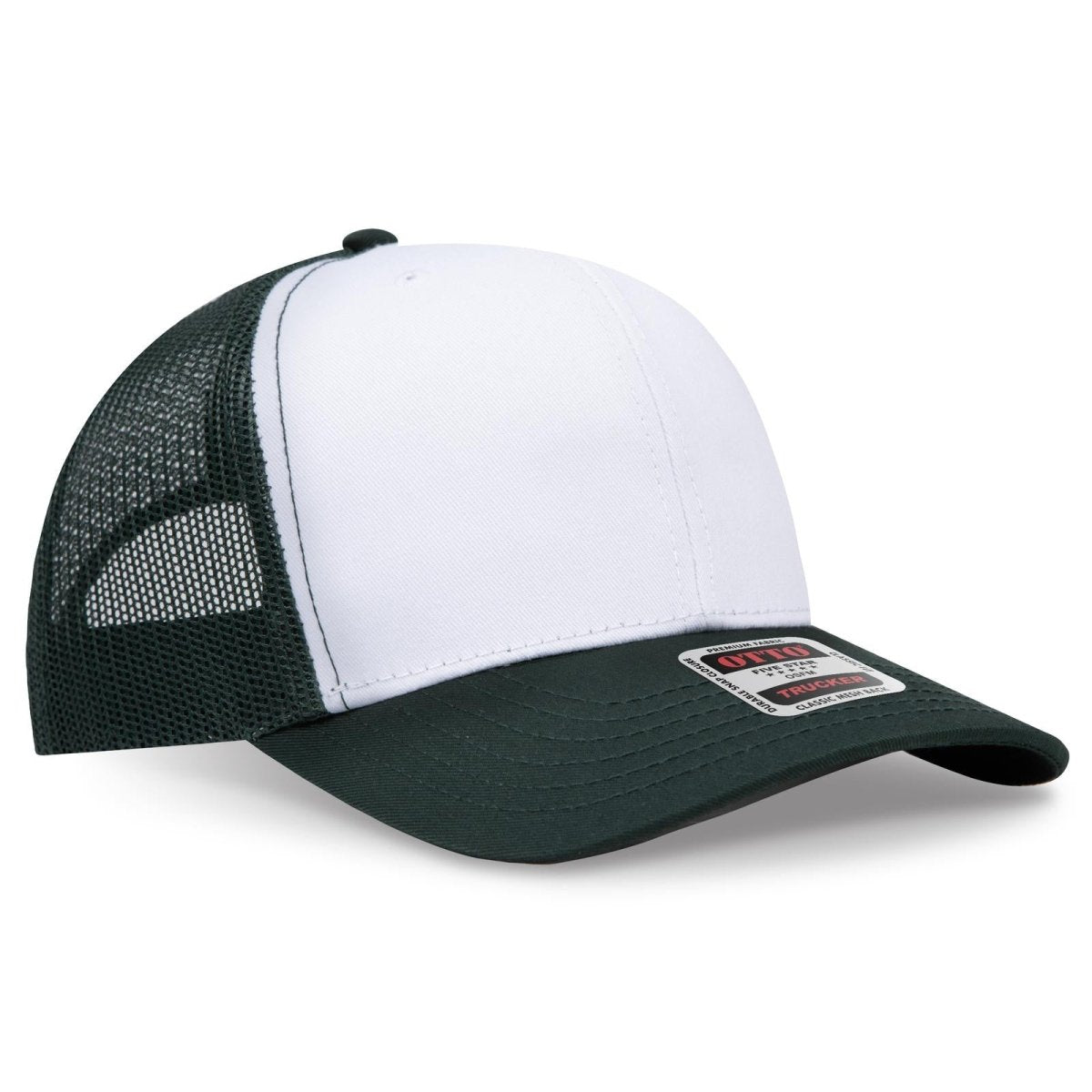 OTTO CAP 6 Panel Mid Profile Mesh Back Trucker Hat OTTO 112 - 1 Dk.Grn/Wht/Dk.Grn OSFM - Adult Hats