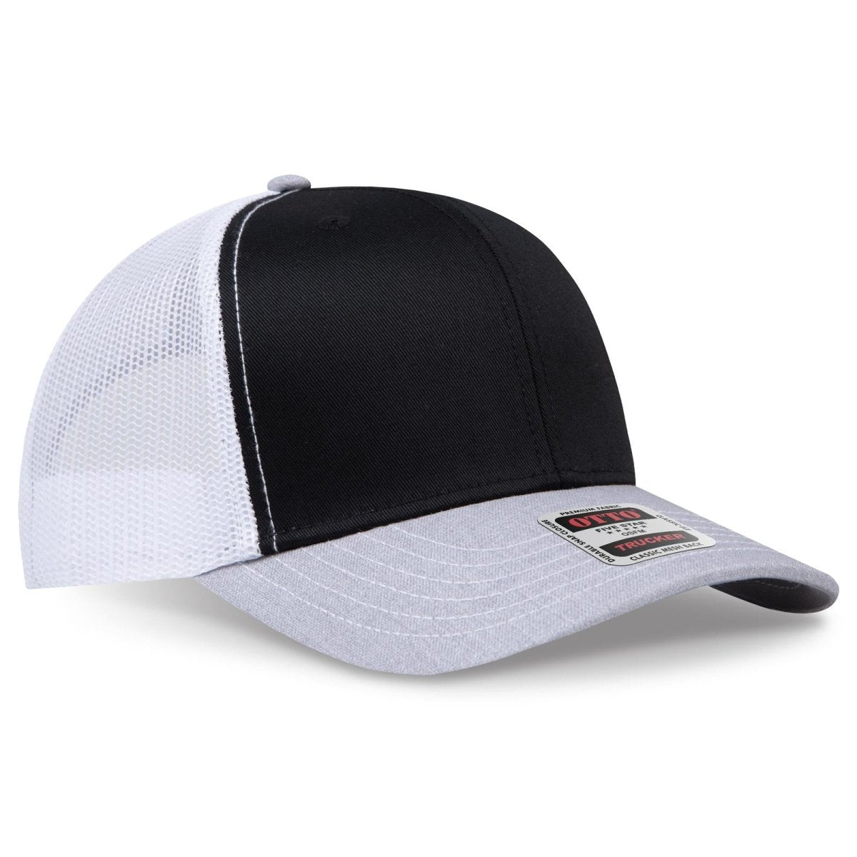 OTTO CAP 6 Panel Mid Profile Mesh Back Trucker Hat OTTO 112 - 1 HeatherGray/Black/White OSFM - Adult Hats