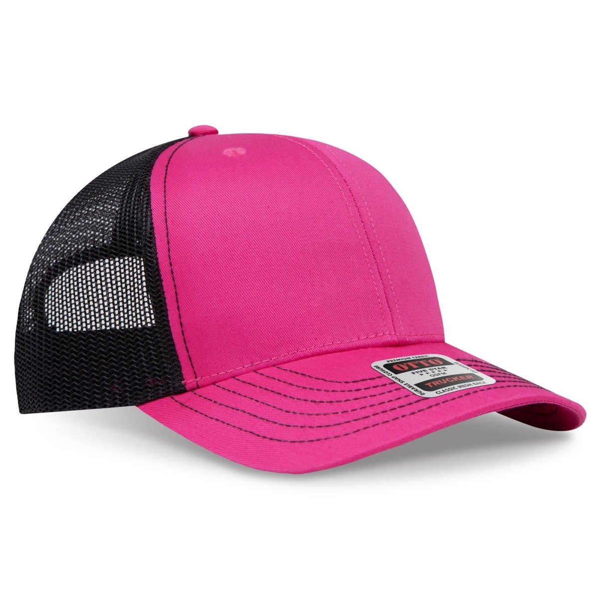 OTTO CAP 6 Panel Mid Profile Mesh Back Trucker Hat OTTO 112 - 1 H.Pnk/H.Pnk/Blk OSFM - Adult Hats