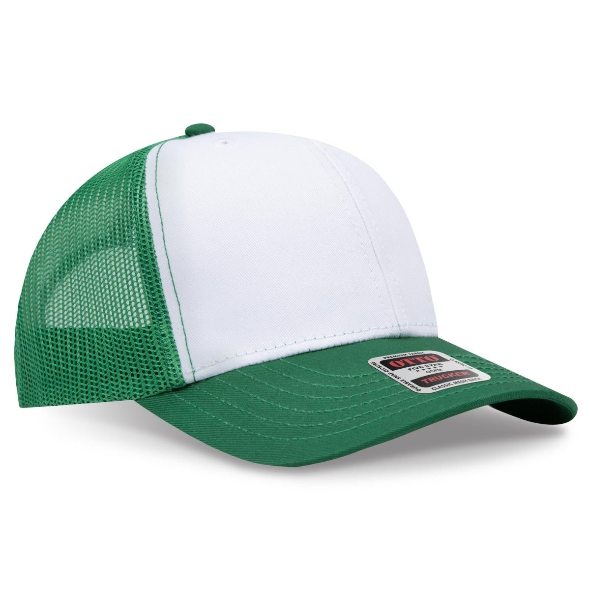 OTTO CAP 6 Panel Mid Profile Mesh Back Trucker Hat OTTO 112 - 1 Kly/Wht/Kly OSFM - Adult Hats
