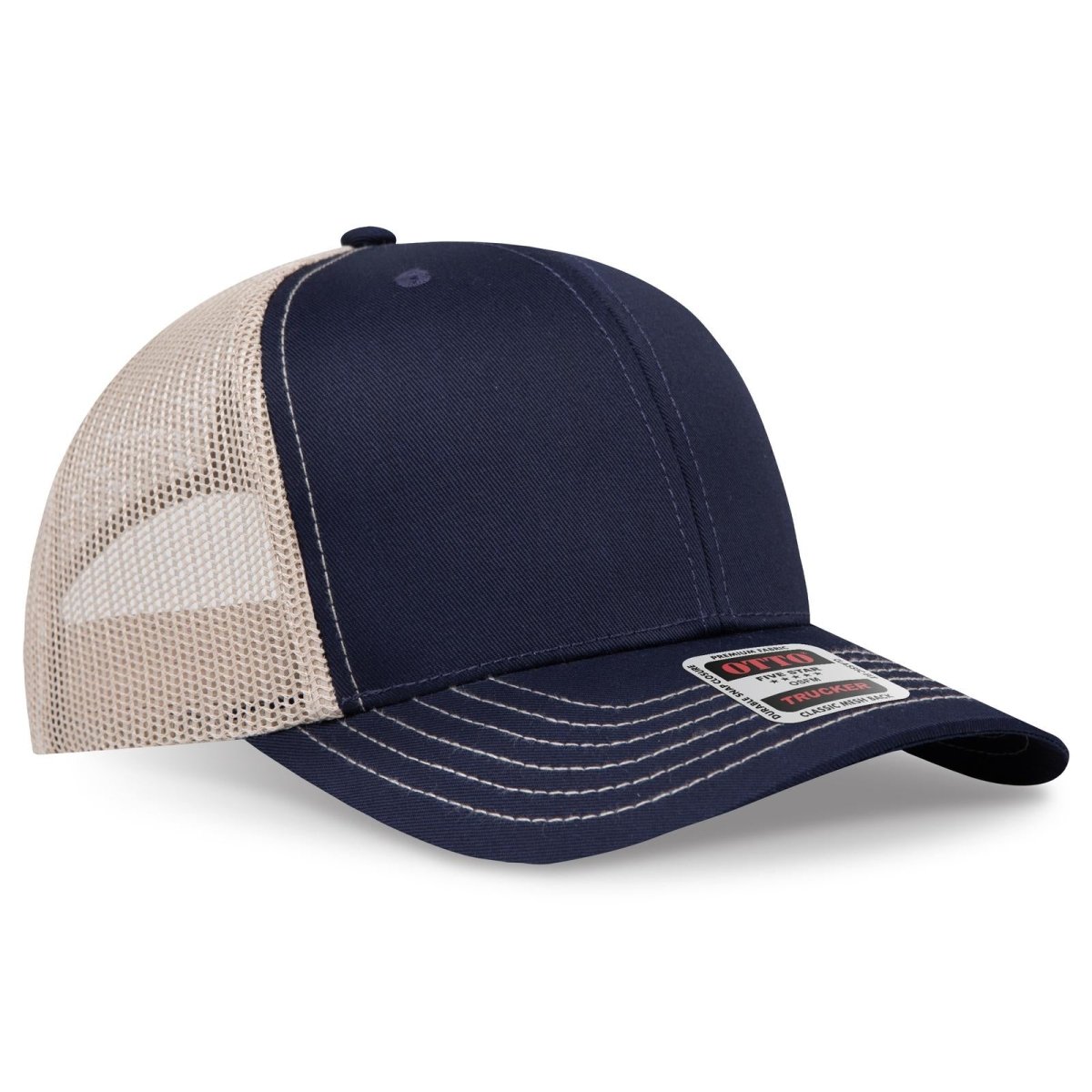 OTTO CAP 6 Panel Mid Profile Mesh Back Trucker Hat OTTO 112 - 1 Nvy/Nvy/Kha OSFM - Adult Hats