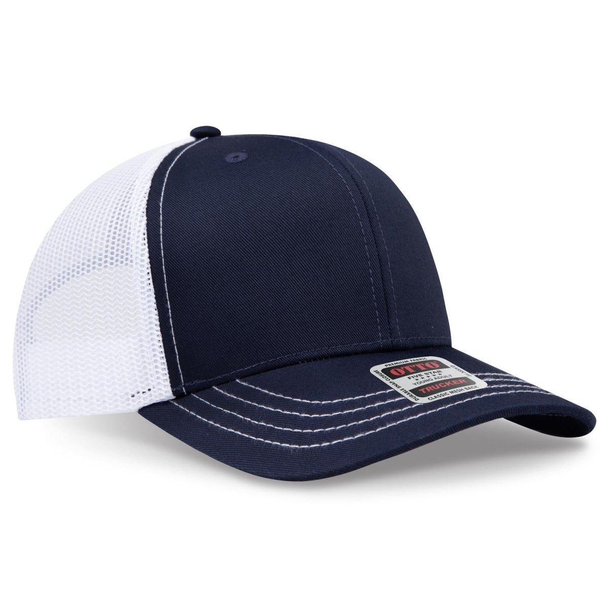 OTTO CAP 6 Panel Mid Profile Mesh Back Trucker Hat OTTO 112 - 1 Nvy/Nvy/Wht Young Adult Hats