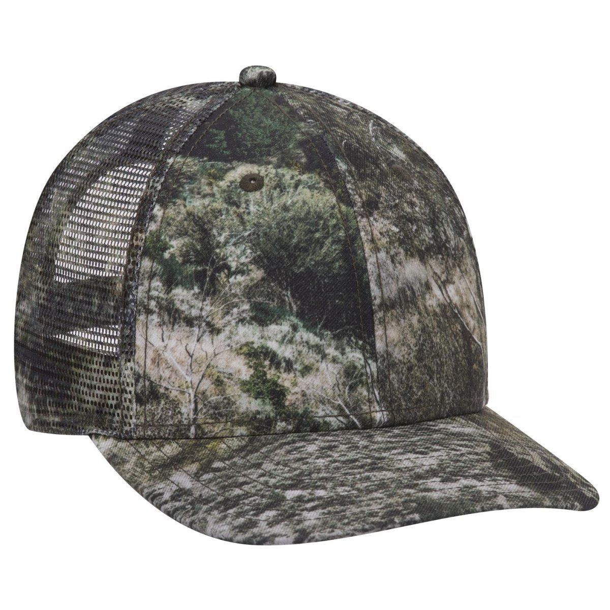 OTTO CAP Mossy Oak Camouflage Superior Polyester Twill 6 Panel Low Profile Mesh Back Trucker Hat OTTO 171 - 1292 Mountain Country Range OSFM - Adult Hats