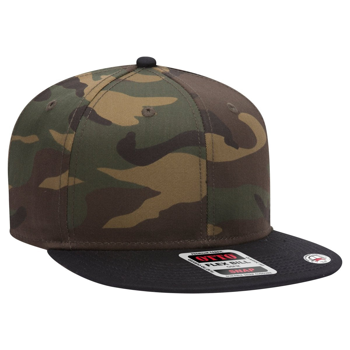 OTTO CAP “OTTO SNAP” 6 Panel Pro Style Snapback Hat OTTO 125 - 1038 Blk/Dk.Grn/Brn OSFM - Adult Hats