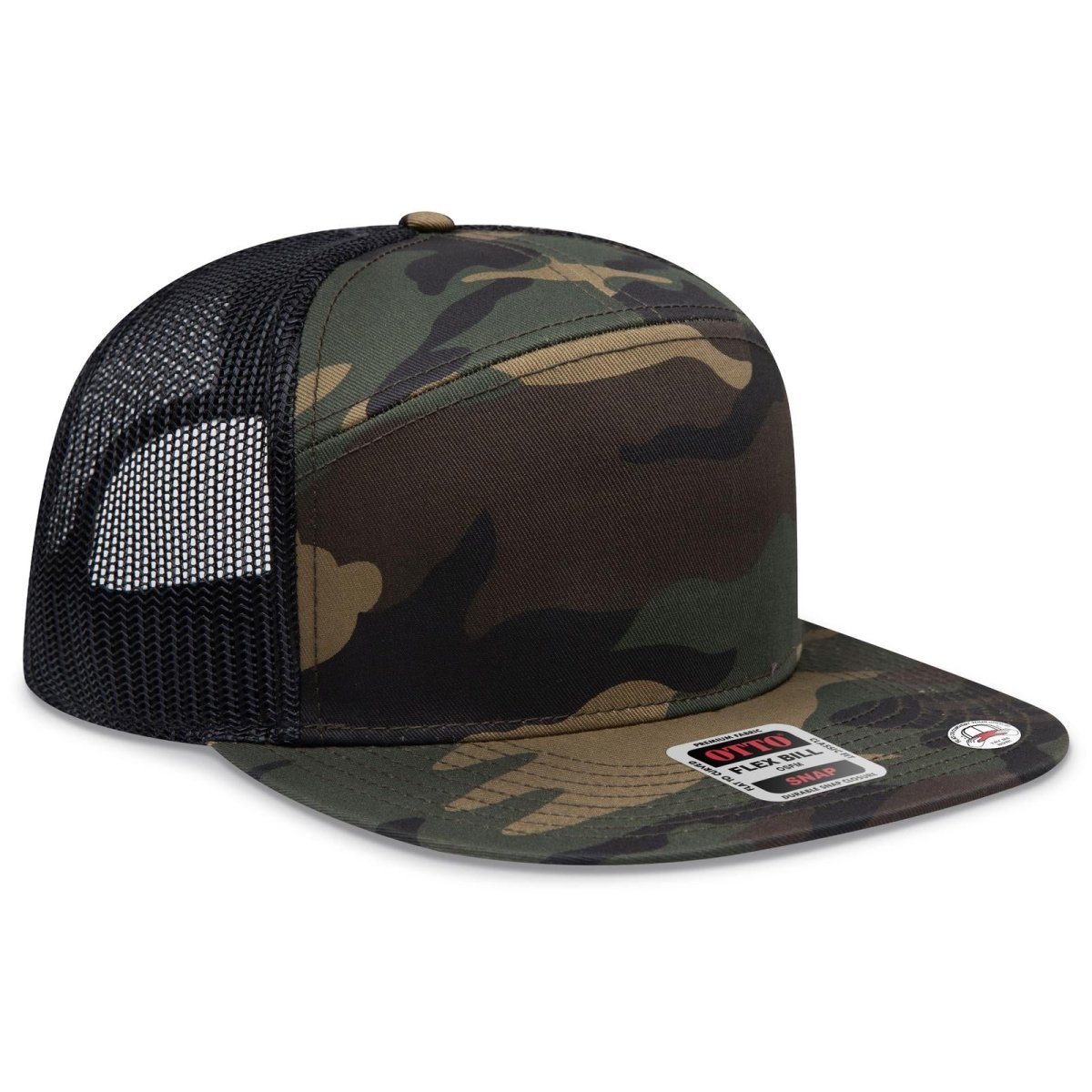 OTTO CAP "OTTO SNAP" 7 Panel Pro Style Mesh Back Trucker Snapback Hat OTTO 172 - 1298 Dk.Grn/Brn/Blk OSFM - Adult Hats