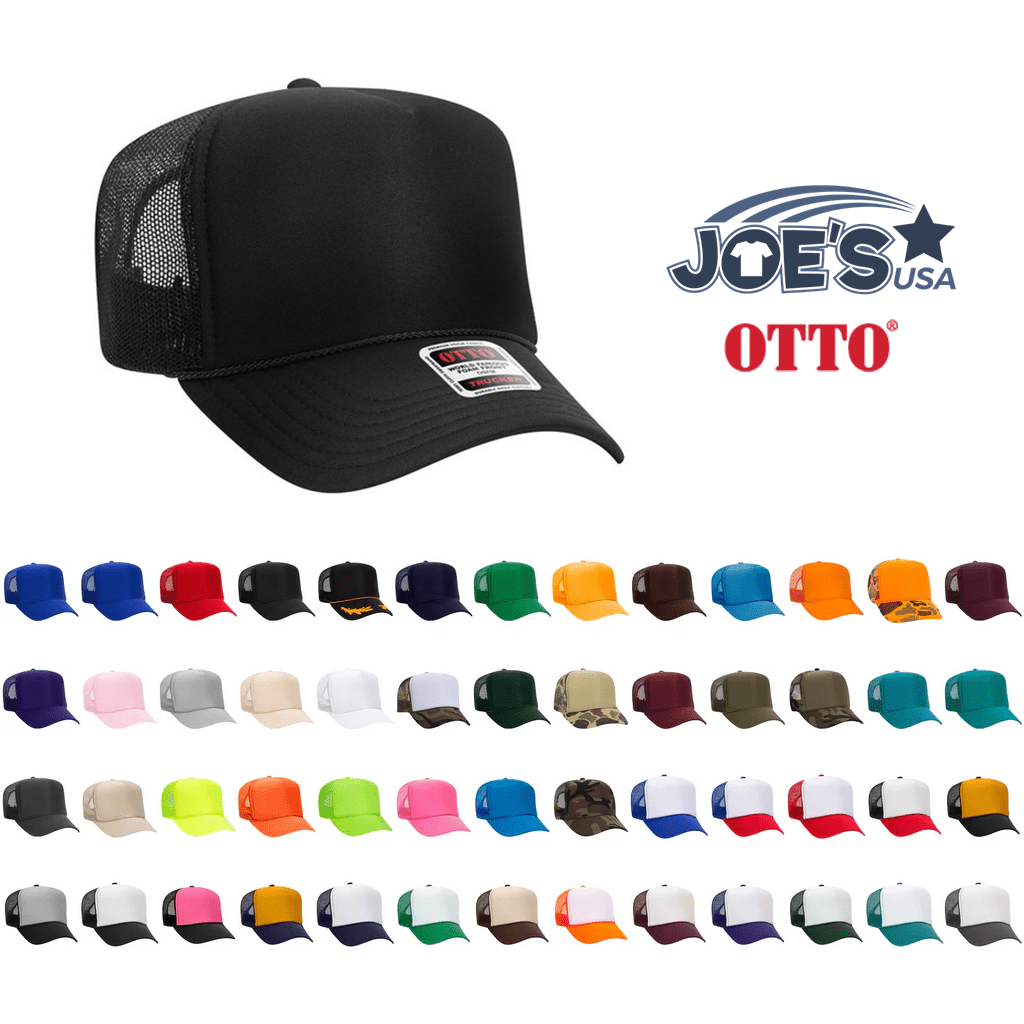 OTTO CAP YOUTH 5 Panel High Crown Mesh Back Foam Trucker Hat 39 - 165 YOUTH Black Caps