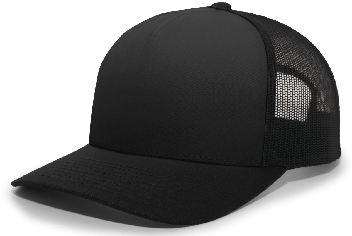Pacific Headwear 5 - Panel Trucker Snapback Cap 105C BLACK/BLACK OS