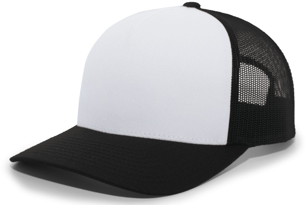 Pacific Headwear 5 - Panel Trucker Snapback Cap 105C WHITE/BLACK/BLACK OS