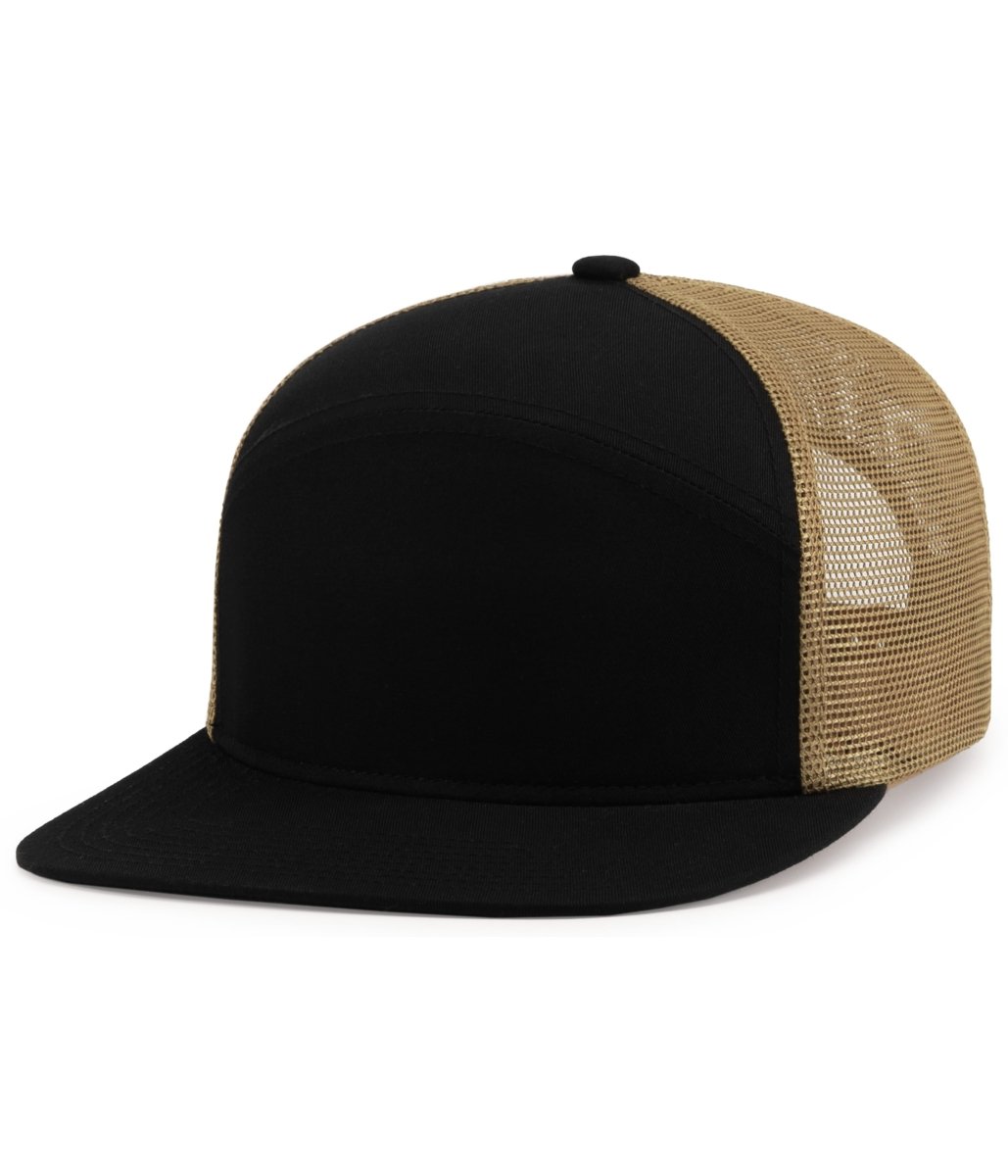 Pacific Headwear 6 - Panel Arch Trucker Snapback Cap - Pacific Headwear P787 BLACK/BUCK/BLACK OS
