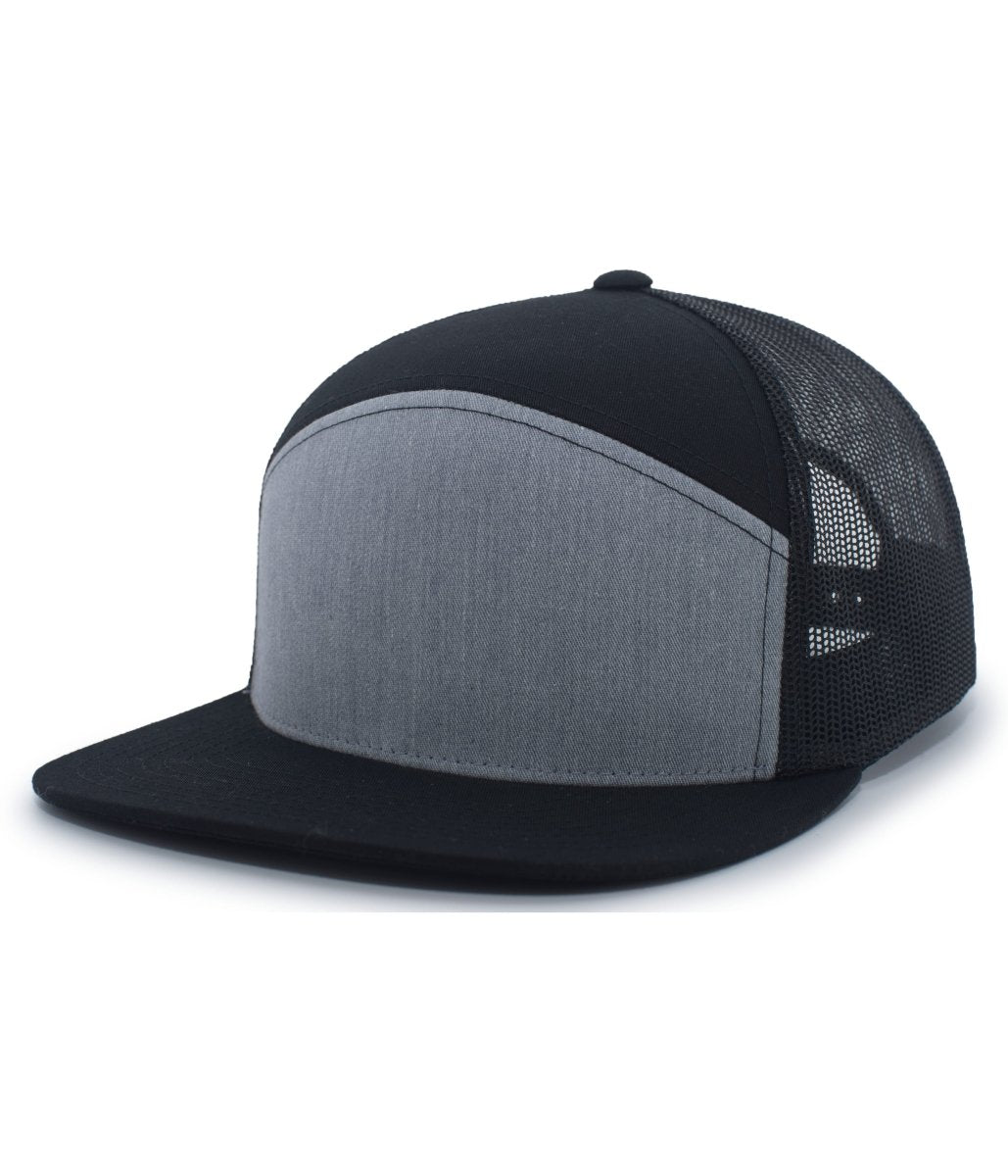 Pacific Headwear 6 - Panel Arch Trucker Snapback Cap - Pacific Headwear P787 BLACK/HEATHER GRAY OS