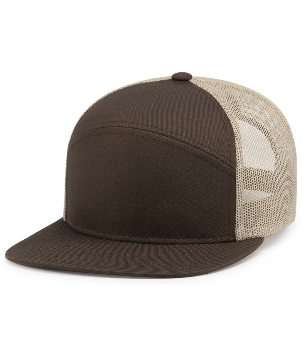 Pacific Headwear 6 - Panel Arch Trucker Snapback Cap - Pacific Headwear P787 BROWN/KHAKI/BROWN OS